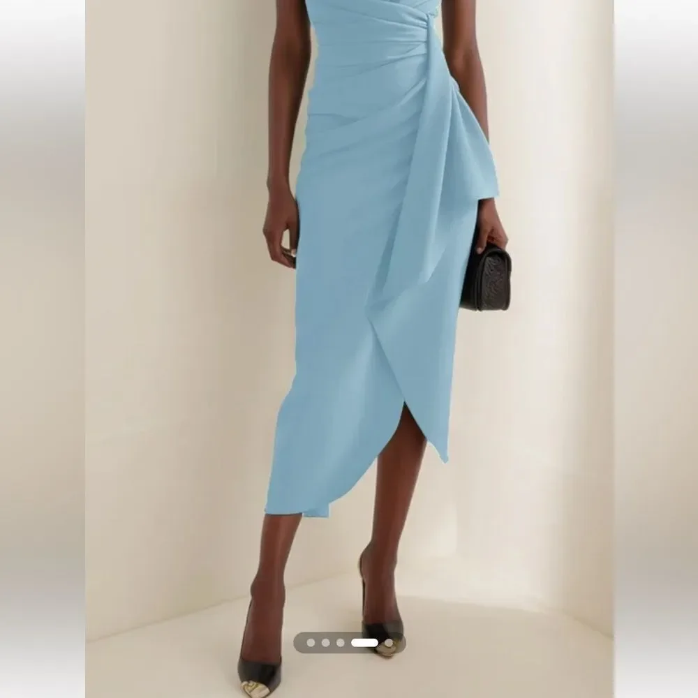 Fehaute Cowl Neck Ruched Cap Sleeve Sheath Midi Dress • Size 6 • - Picture 2 of 12